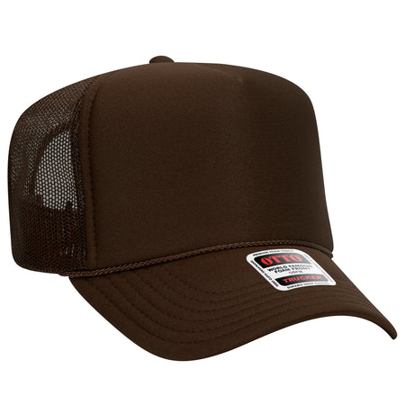 OTTO CAP 5 Panel High Crown Mesh Back Trucker Hat - OTTO Otto Cap 007 - Brown OSFM - Adult