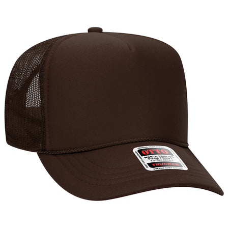 OTTO CAP 5 Panel High Crown Mesh Back Trucker Hat - OTTO Otto Cap 007 - Brown Young Adult