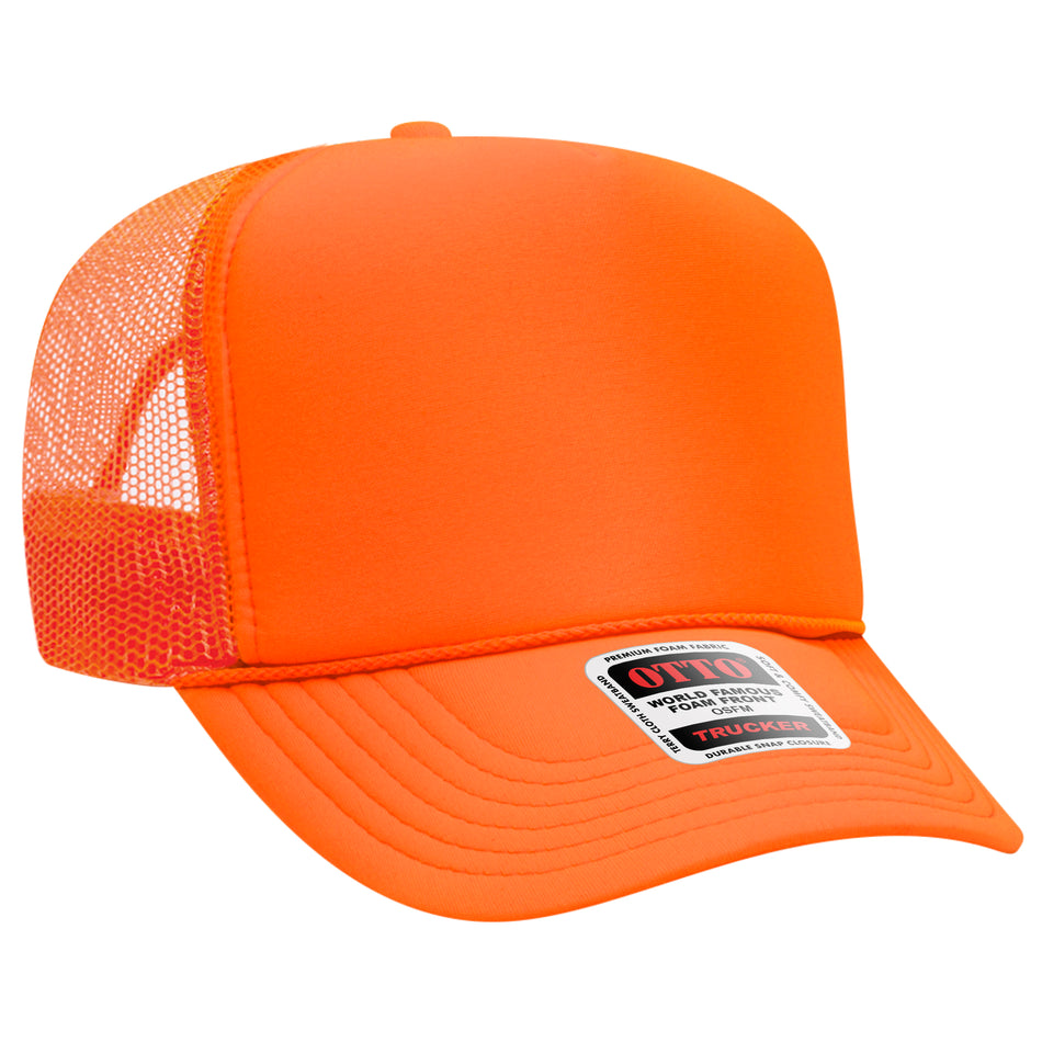 OTTO CAP 5 Panel High Crown Mesh Back Trucker Hat - OTTO Otto Cap 009 - N. Orange OSFM - Adult