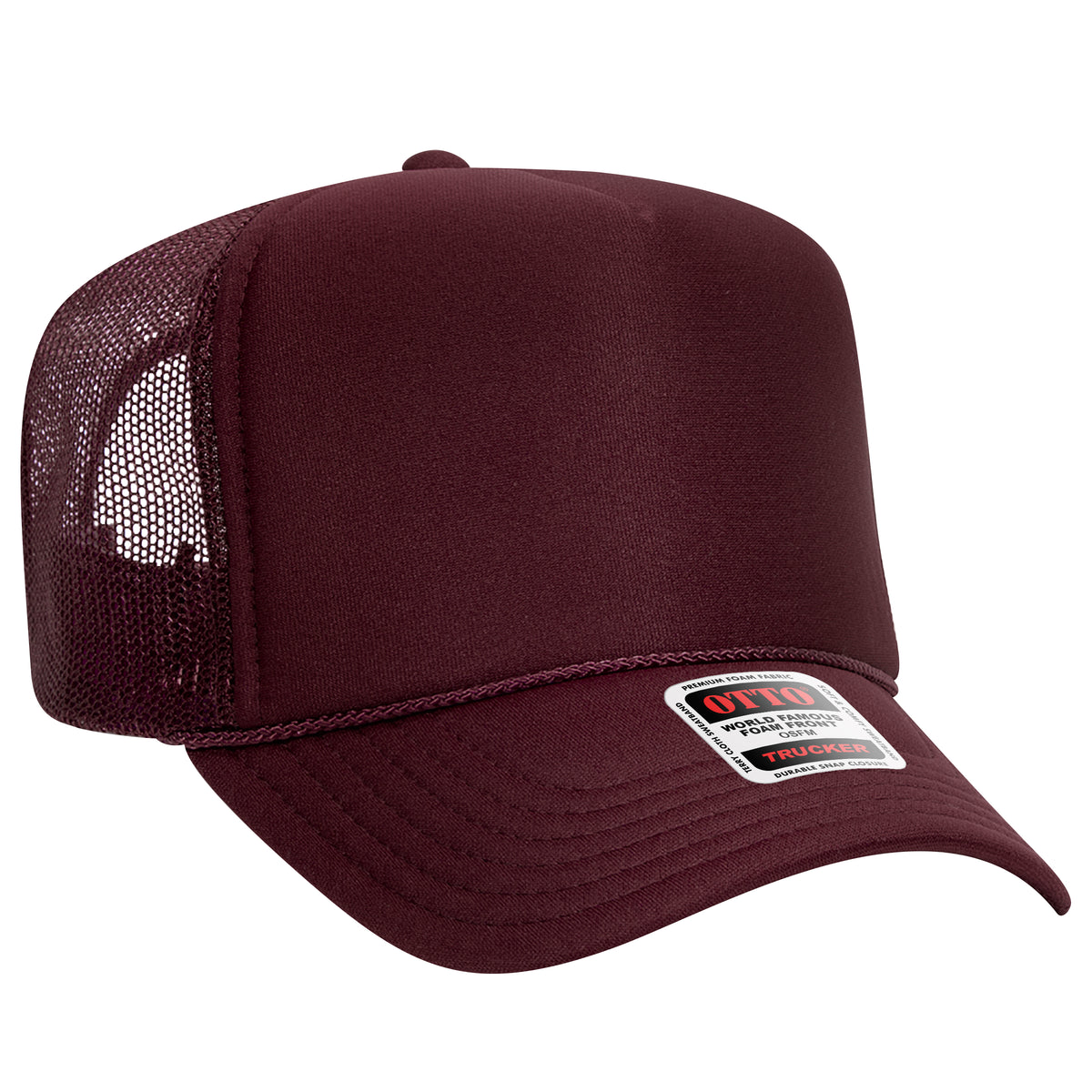 OTTO CAP 5 Panel High Crown Mesh Back Trucker Hat - OTTO Otto Cap 010 - Maroon OSFM - Adult