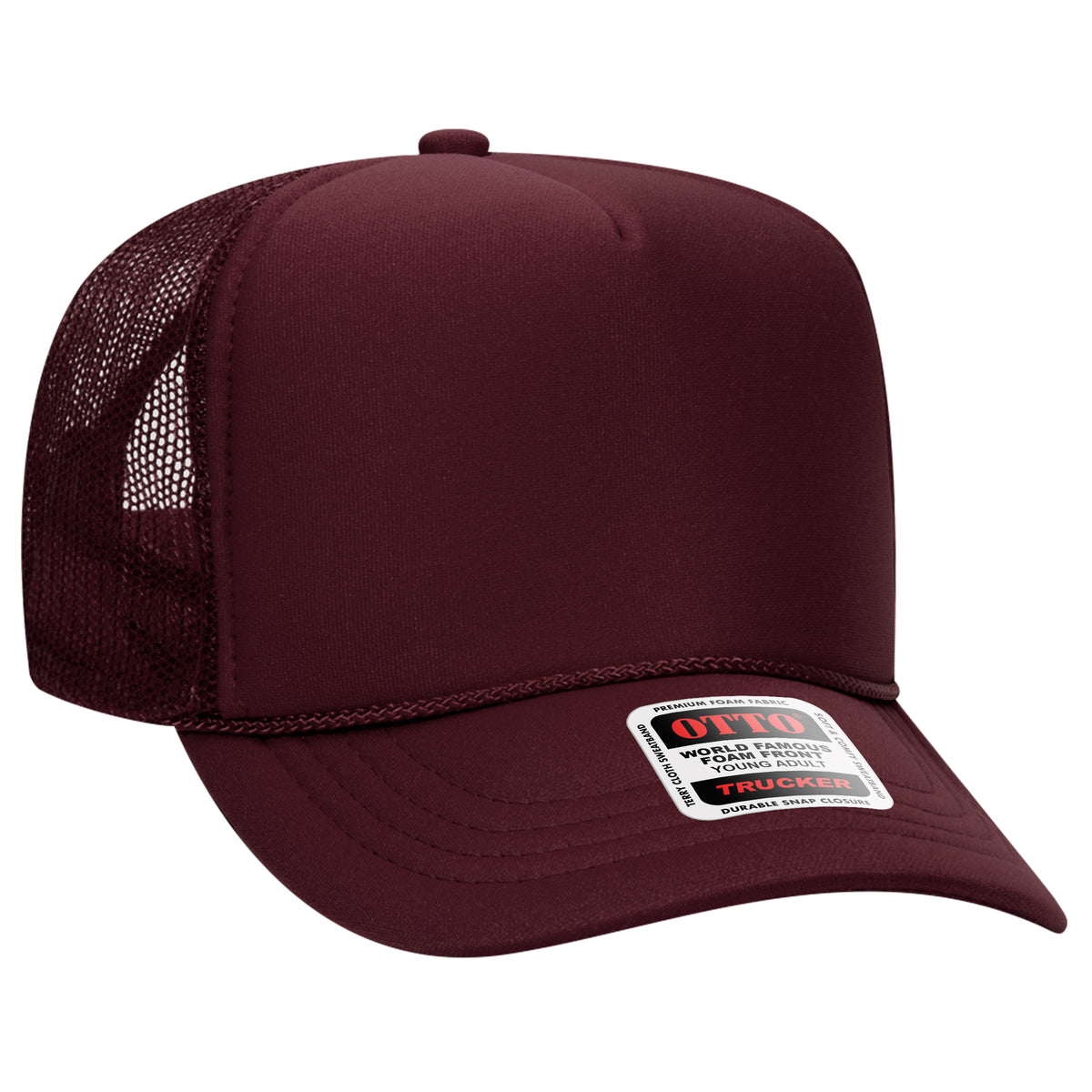 OTTO CAP 5 Panel High Crown Mesh Back Trucker Hat - OTTO Otto Cap 010 - Maroon Young Adult