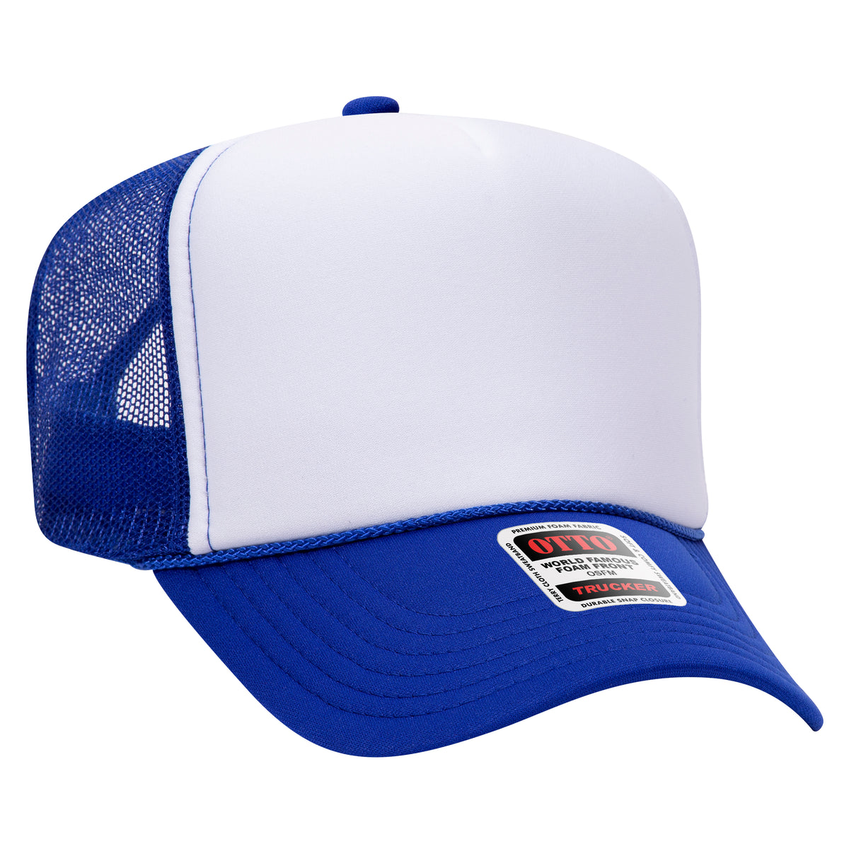 OTTO CAP 5 Panel High Crown Mesh Back Trucker Hat - OTTO Otto Cap 011601 - Ryl/Wht/Ryl OSFM - Adult