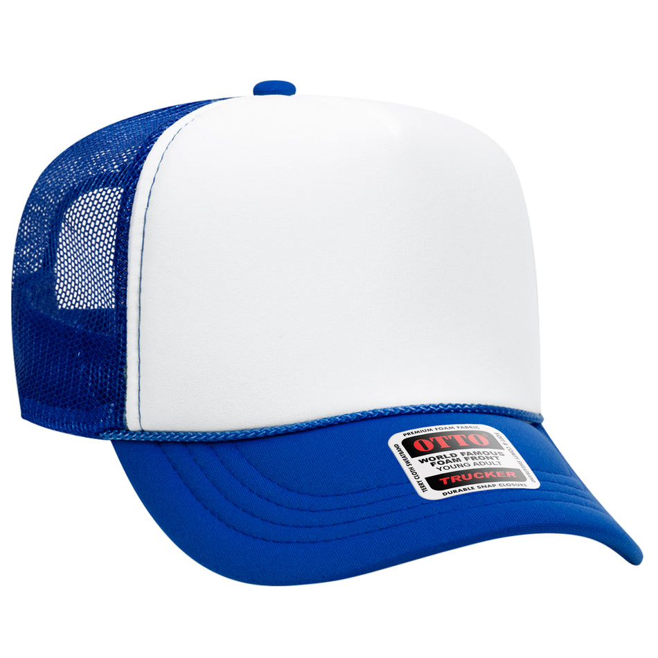 OTTO CAP 5 Panel High Crown Mesh Back Trucker Hat OTTO 39-165-011601 - Ryl/Wht/Ryl Otto Cap 011601 - Ryl/Wht/Ryl Young Adult