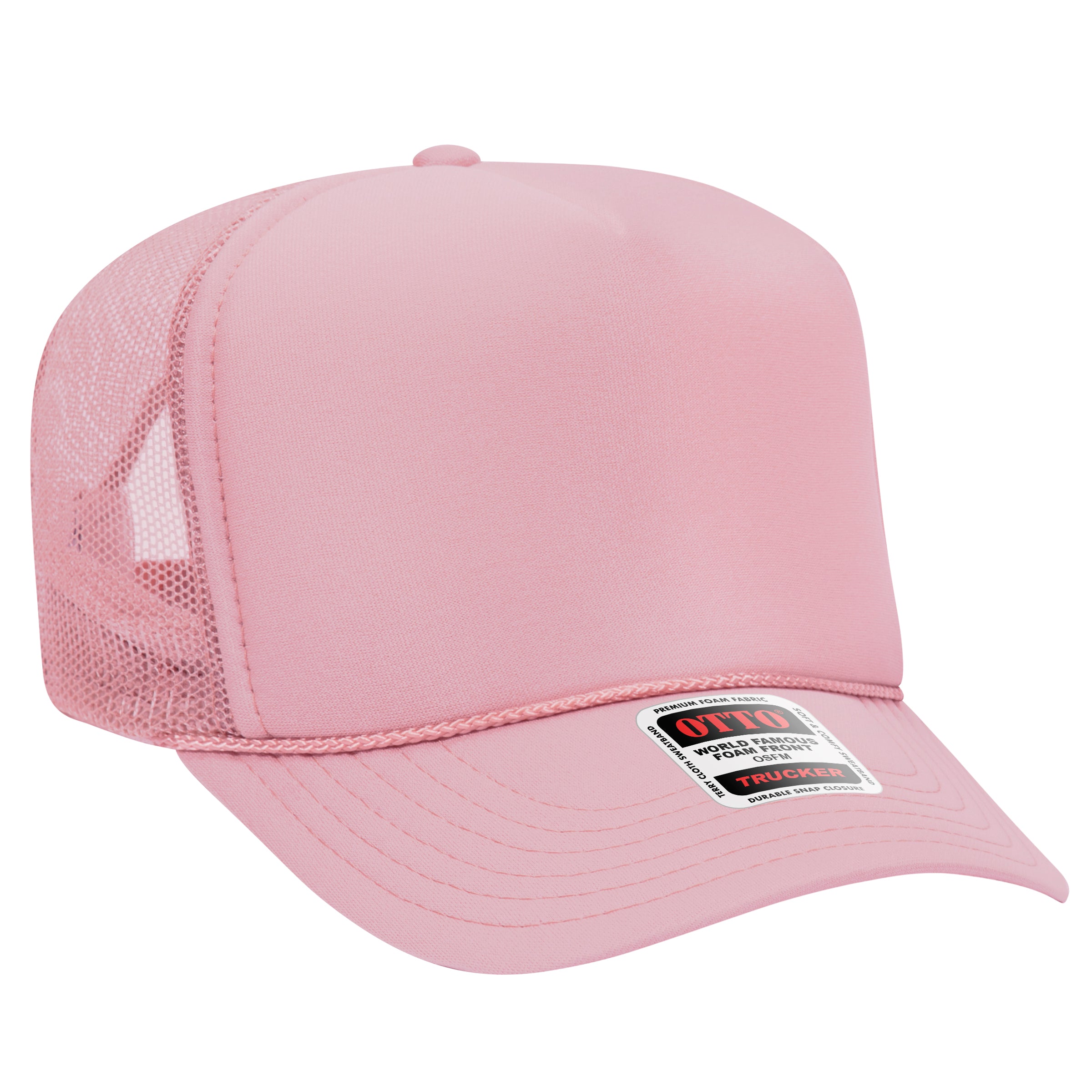 OTTO CAP 5 Panel High Crown Mesh Back Trucker Hat - OTTO Otto Cap 012 - Soft Pink OSFM - Adult