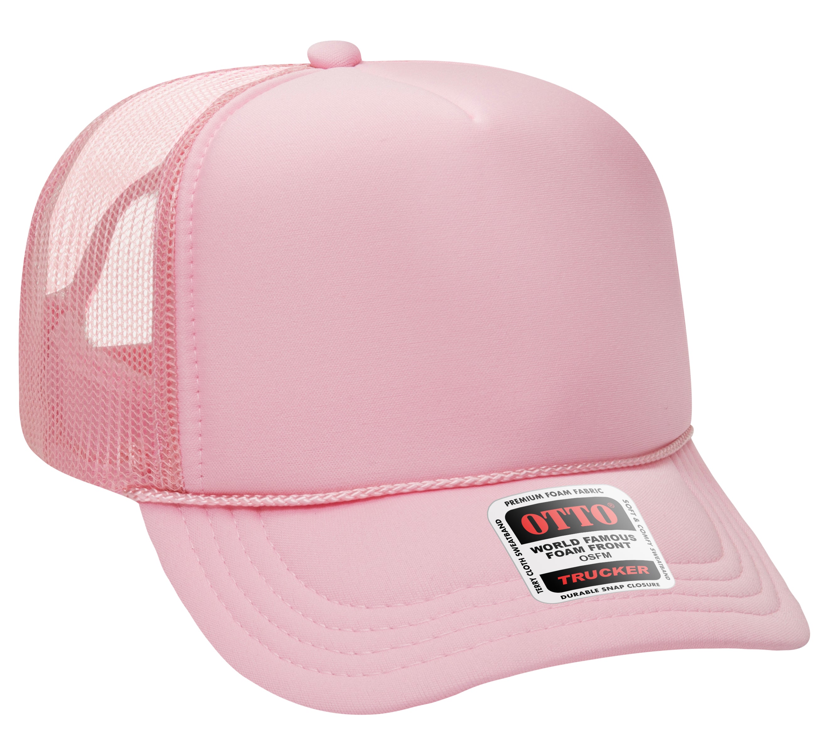 OTTO CAP 5 Panel High Crown Mesh Back Trucker Hat - OTTO Otto Cap 012 - Soft Pink Young Adult