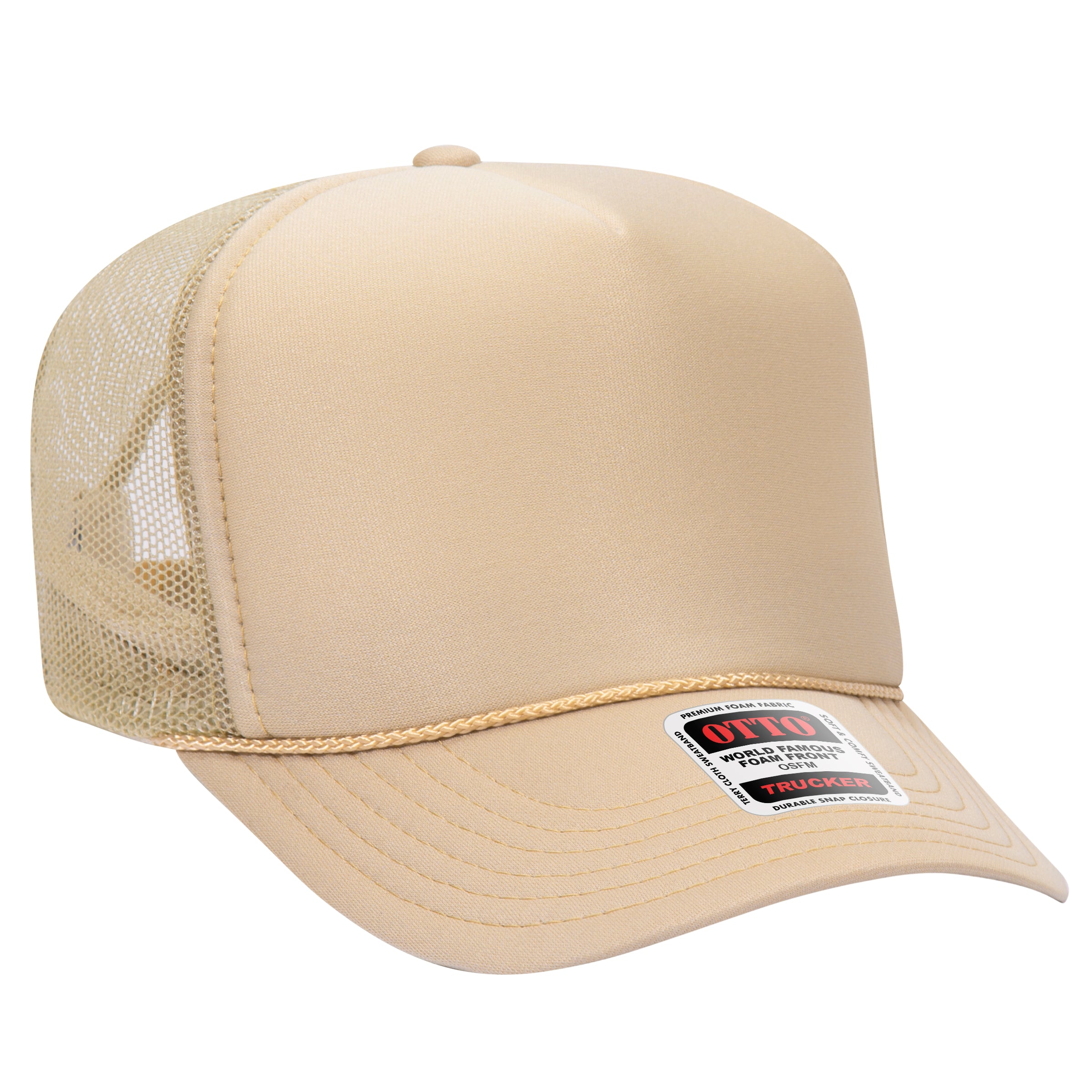 OTTO CAP 5 Panel High Crown Mesh Back Trucker Hat - OTTO Otto Cap 015 - Tan OSFM - Adult