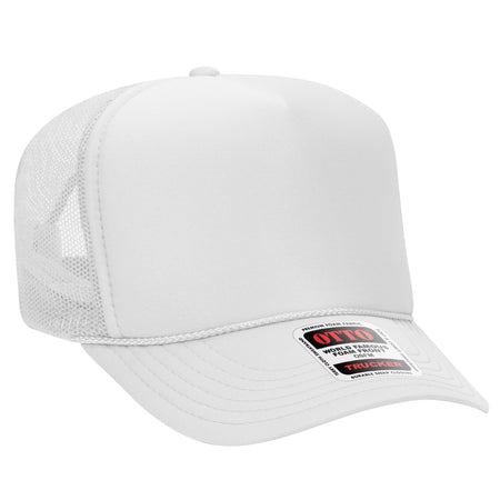 OTTO CAP 5 Panel High Crown Mesh Back Trucker Hat - OTTO Otto Cap 016 - White OSFM - Adult