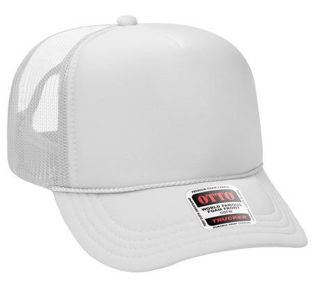 OTTO CAP 5 Panel High Crown Mesh Back Trucker Hat - OTTO Otto Cap 016 - White Young Adult