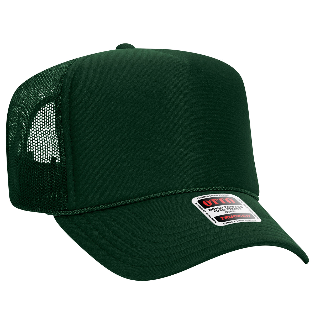 OTTO CAP 5 Panel High Crown Mesh Back Trucker Hat - OTTO Otto Cap 017 - Dk. Green OSFM - Adult