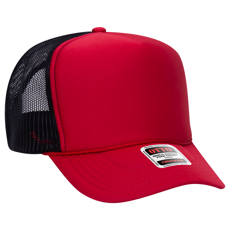 OTTO CAP 5 Panel High Crown Mesh Back Trucker Hat - OTTO Otto Cap 020203 - Red/Red/Blk OSFM - Adult