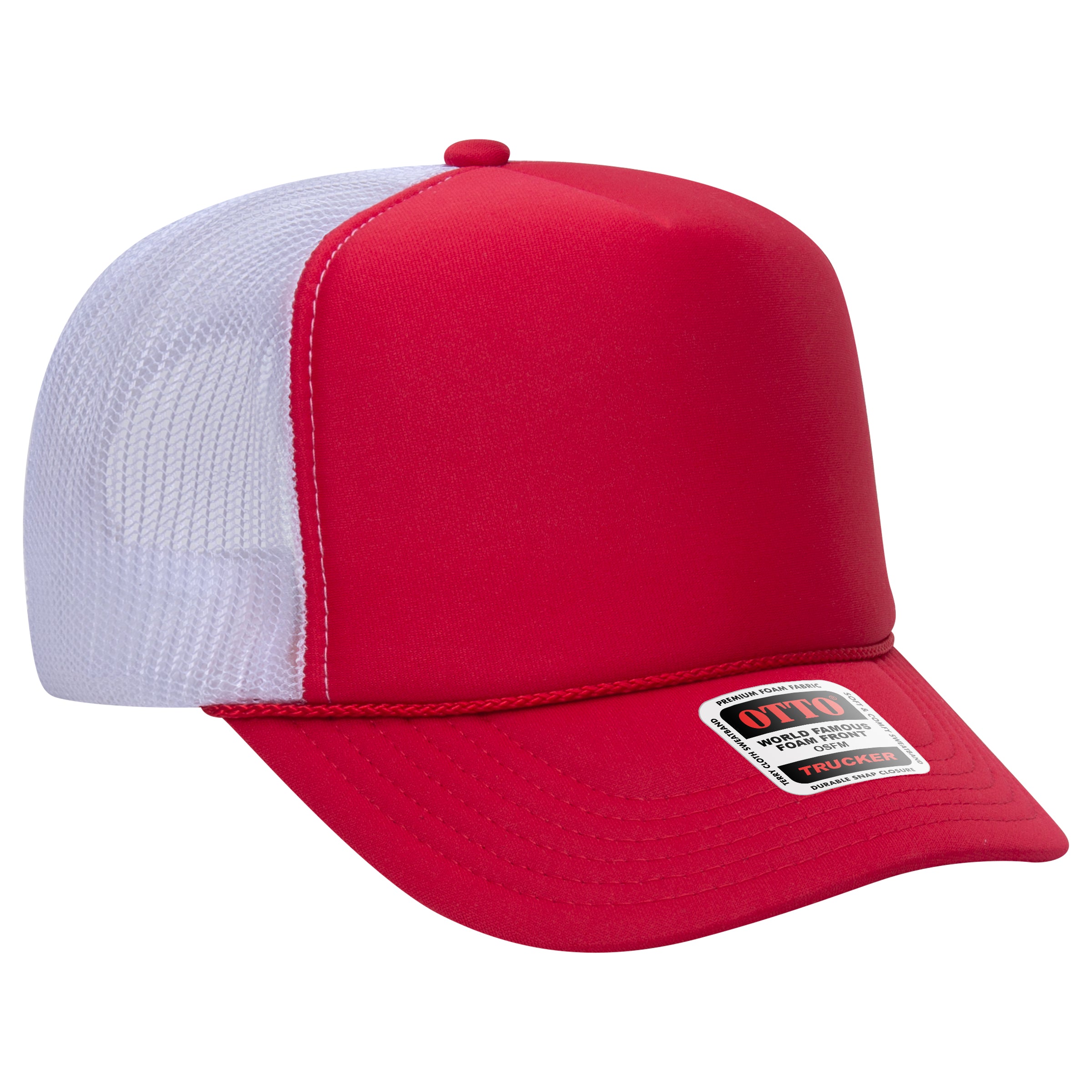 OTTO CAP 5 Panel High Crown Mesh Back Trucker Hat - OTTO Otto Cap 020216 - Red/Red/Wht OSFM - Adult