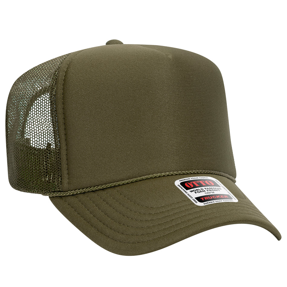 OTTO CAP 5 Panel High Crown Mesh Back Trucker Hat - OTTO Otto Cap 021 - Ol. Green OSFM - Adult