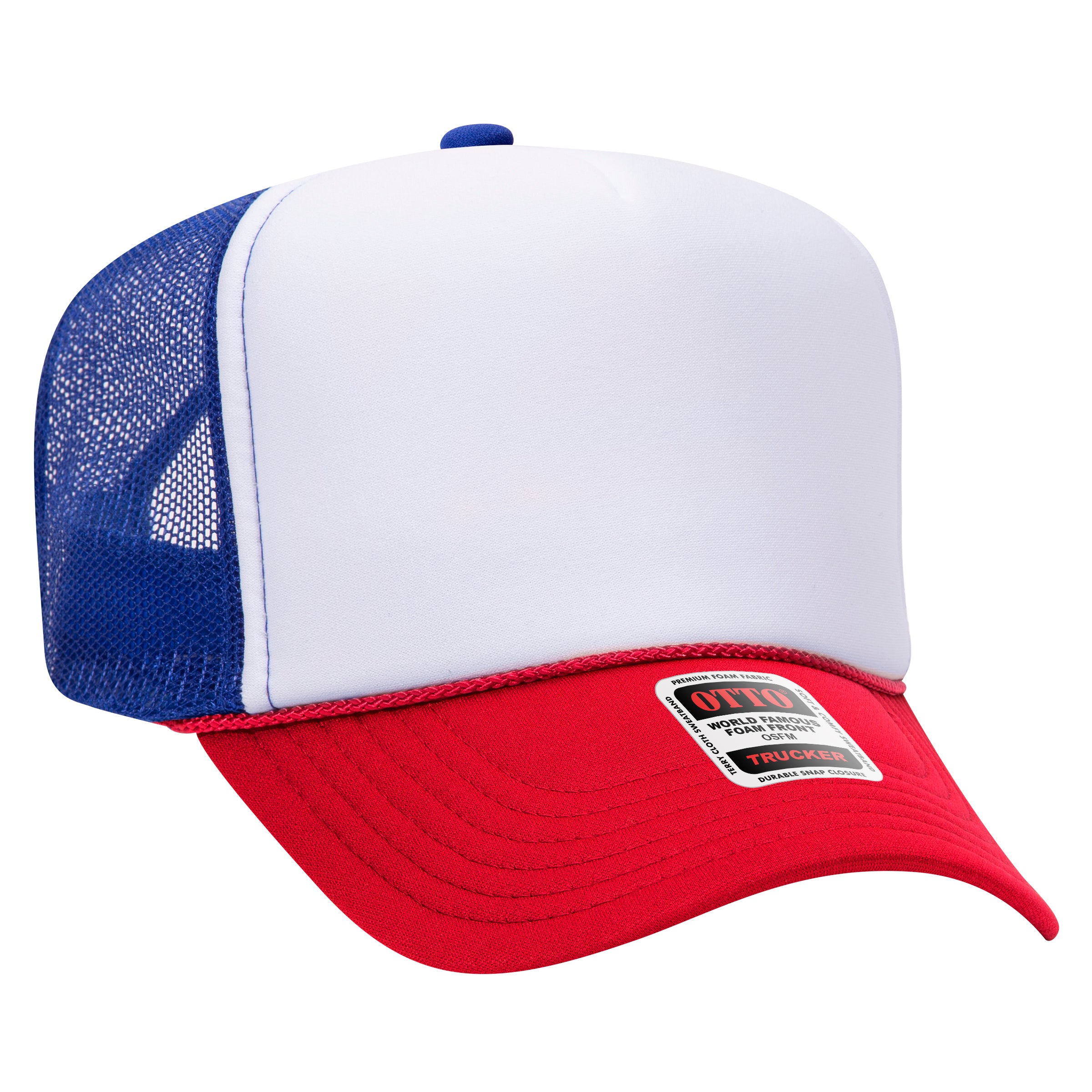 OTTO CAP 5 Panel High Crown Mesh Back Trucker Hat - OTTO Otto Cap 021601 - Red/Wht/Ryl OSFM - Adult