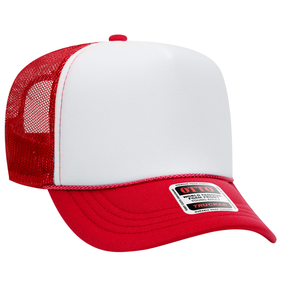 OTTO CAP 5 Panel High Crown Mesh Back Trucker Hat - OTTO Otto Cap 021602 - Red/Wht/Red Young Adult