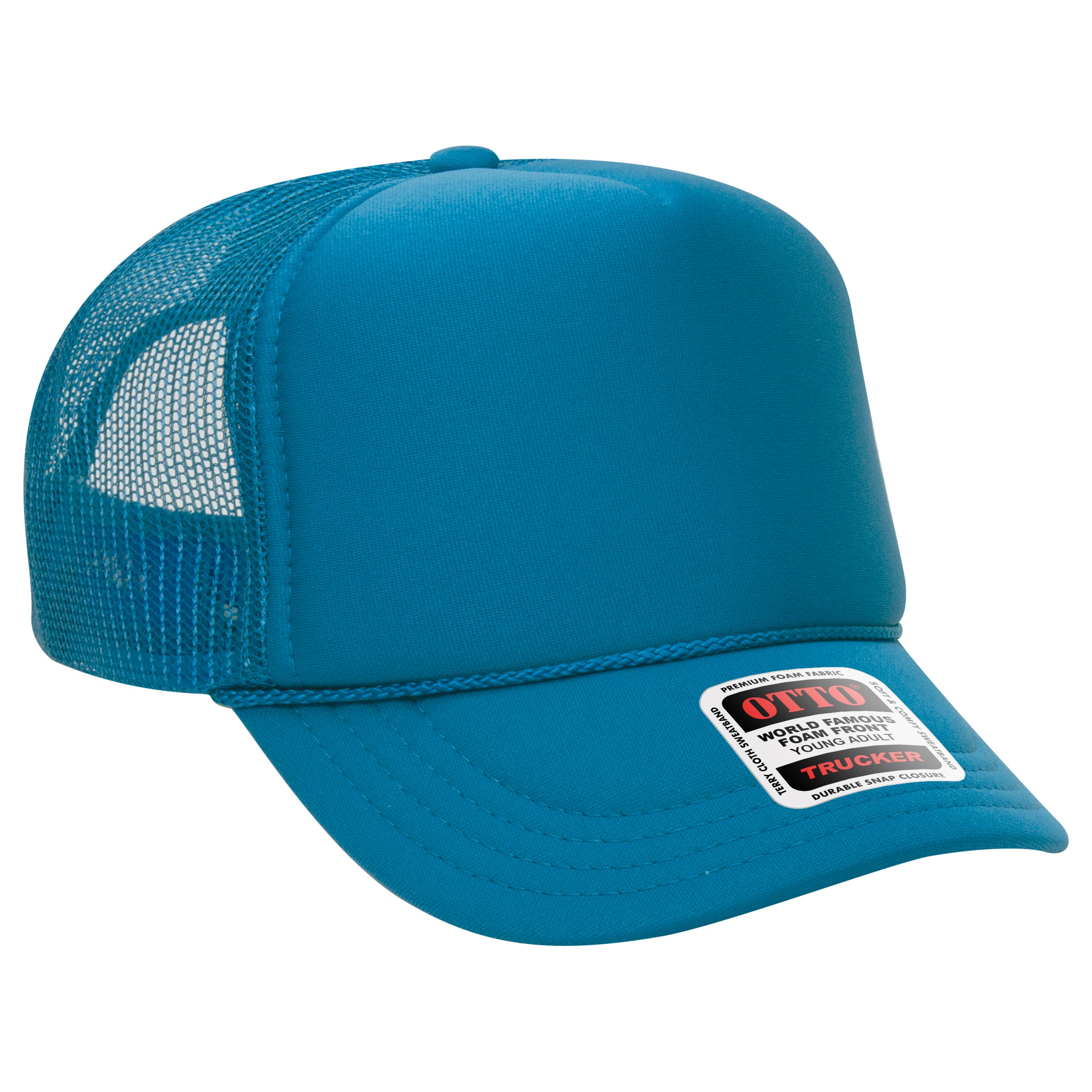 OTTO CAP 5 Panel High Crown Mesh Back Trucker Hat - OTTO Otto Cap 022 - Turquoise Young Adult