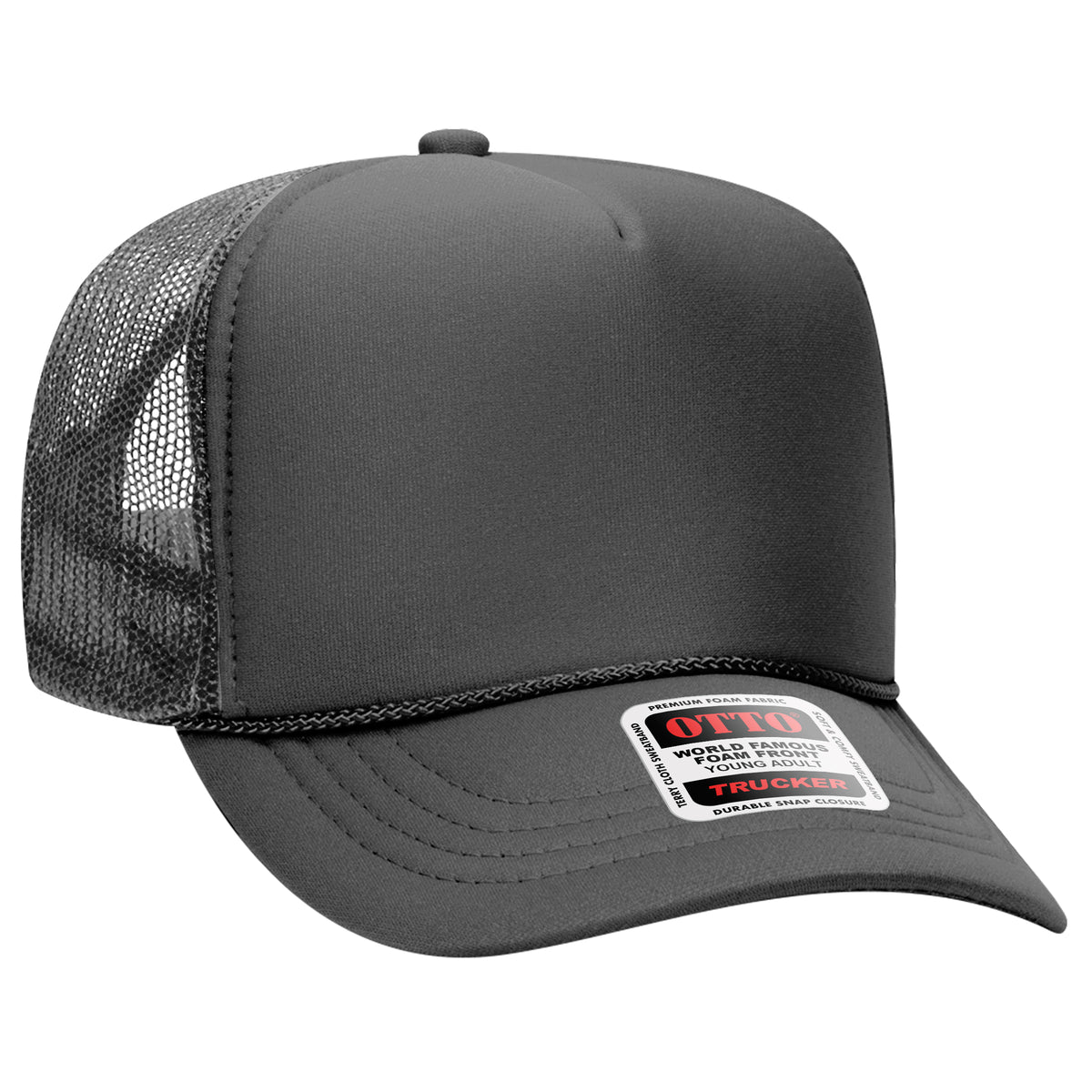 OTTO CAP 5 Panel High Crown Mesh Back Trucker Hat - OTTO Otto Cap 025 - Char. Gray Young Adult