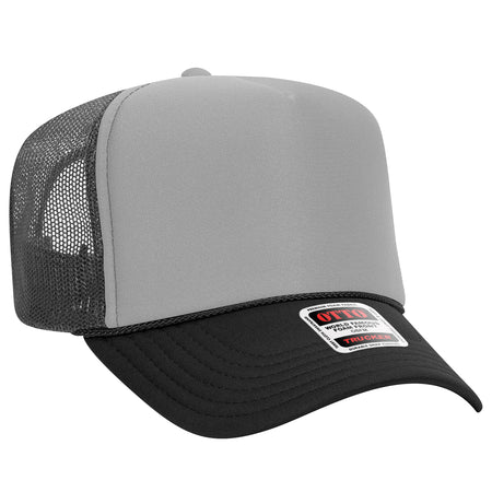 OTTO CAP 5 Panel High Crown Mesh Back Trucker Hat - OTTO Otto Cap 031425 - Blk/Gry/Ch.Gry OSFM - Adult