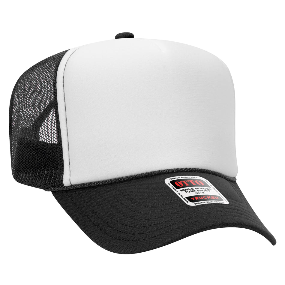 OTTO CAP 5 Panel High Crown Mesh Back Trucker Hat OTTO 39-165-031603 - Blk/Wht/Blk Otto Cap 031603 - Blk/Wht/Blk OSFM - Adult