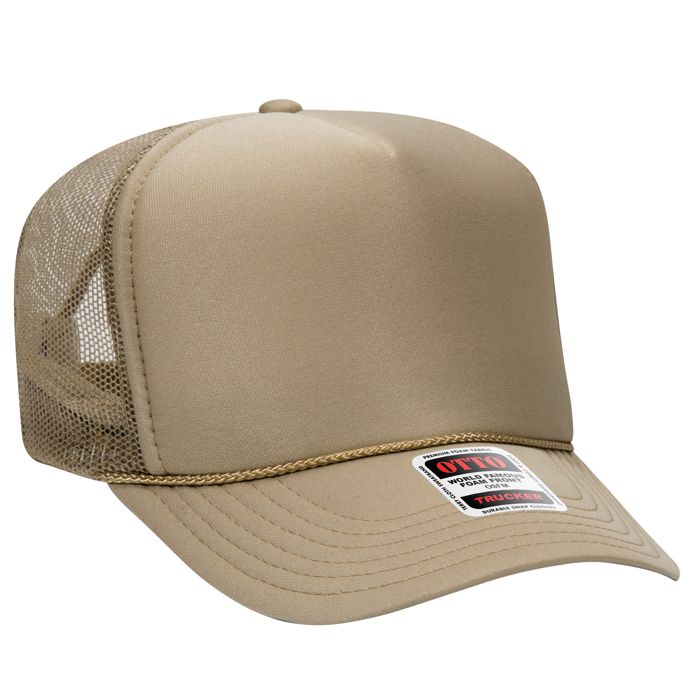 OTTO CAP 5 Panel High Crown Mesh Back Trucker Hat - OTTO Otto Cap 032 - Khaki OSFM - Adult