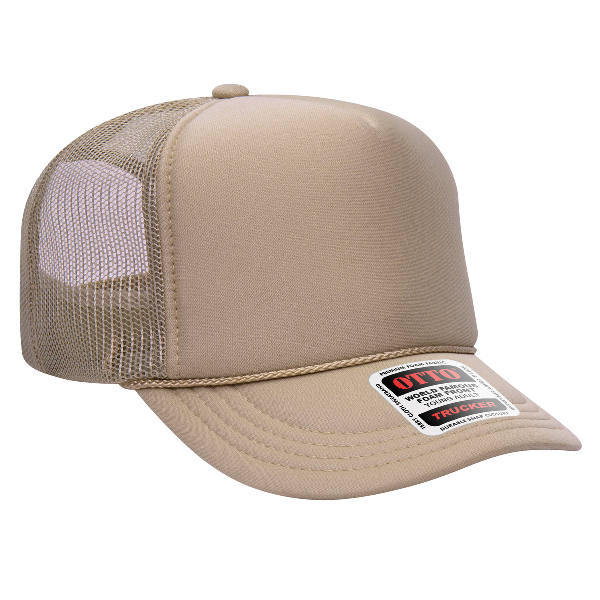 OTTO CAP 5 Panel High Crown Mesh Back Trucker Hat - OTTO Otto Cap 032 - Khaki Young Adult