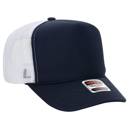 OTTO CAP 5 Panel High Crown Mesh Back Trucker Hat - OTTO Otto Cap 040416 - Nvy/Nvy/Wht OSFM - Adult