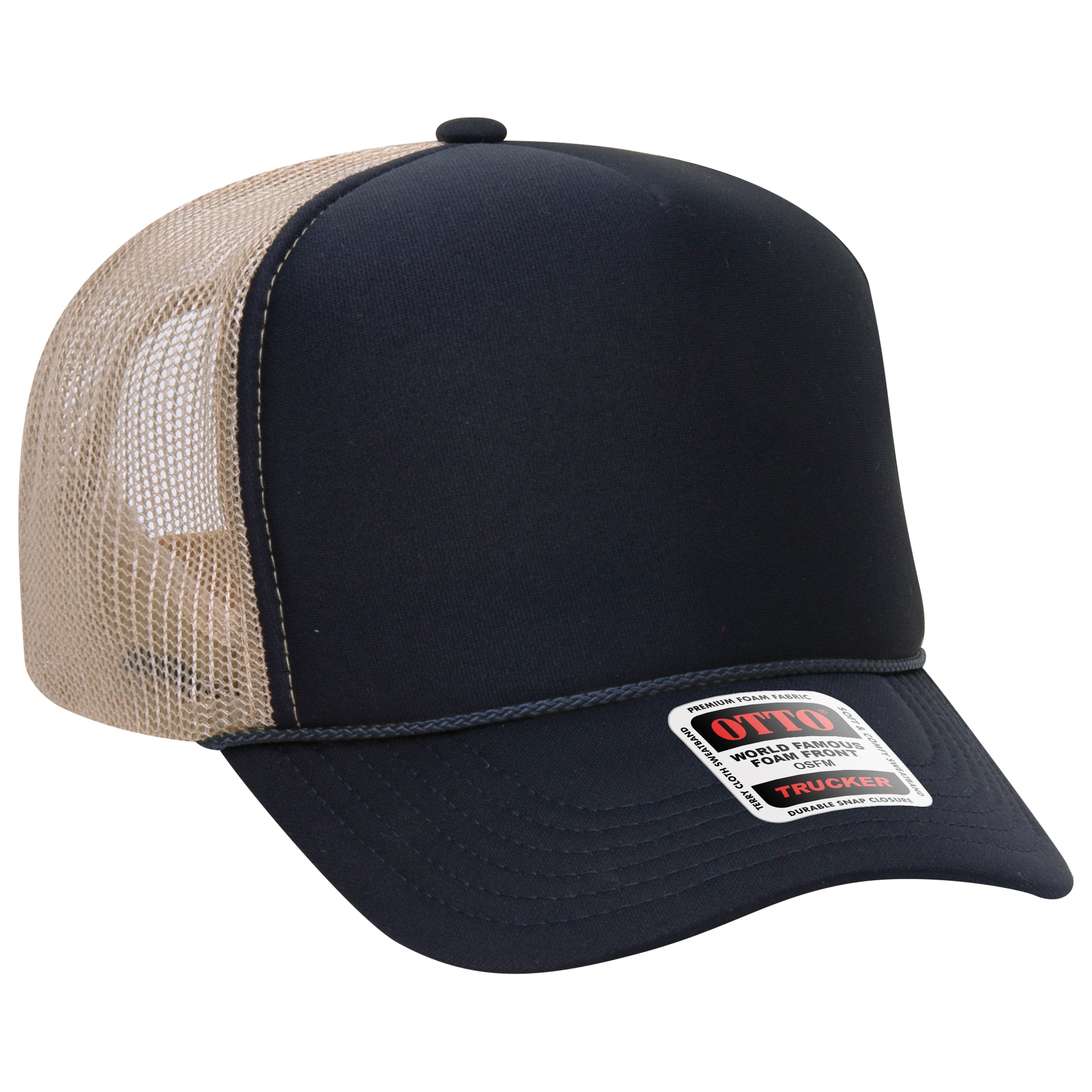 OTTO CAP 5 Panel High Crown Mesh Back Trucker Hat - OTTO Otto Cap 040432 - Nvy/Nvy/Kha OSFM - Adult