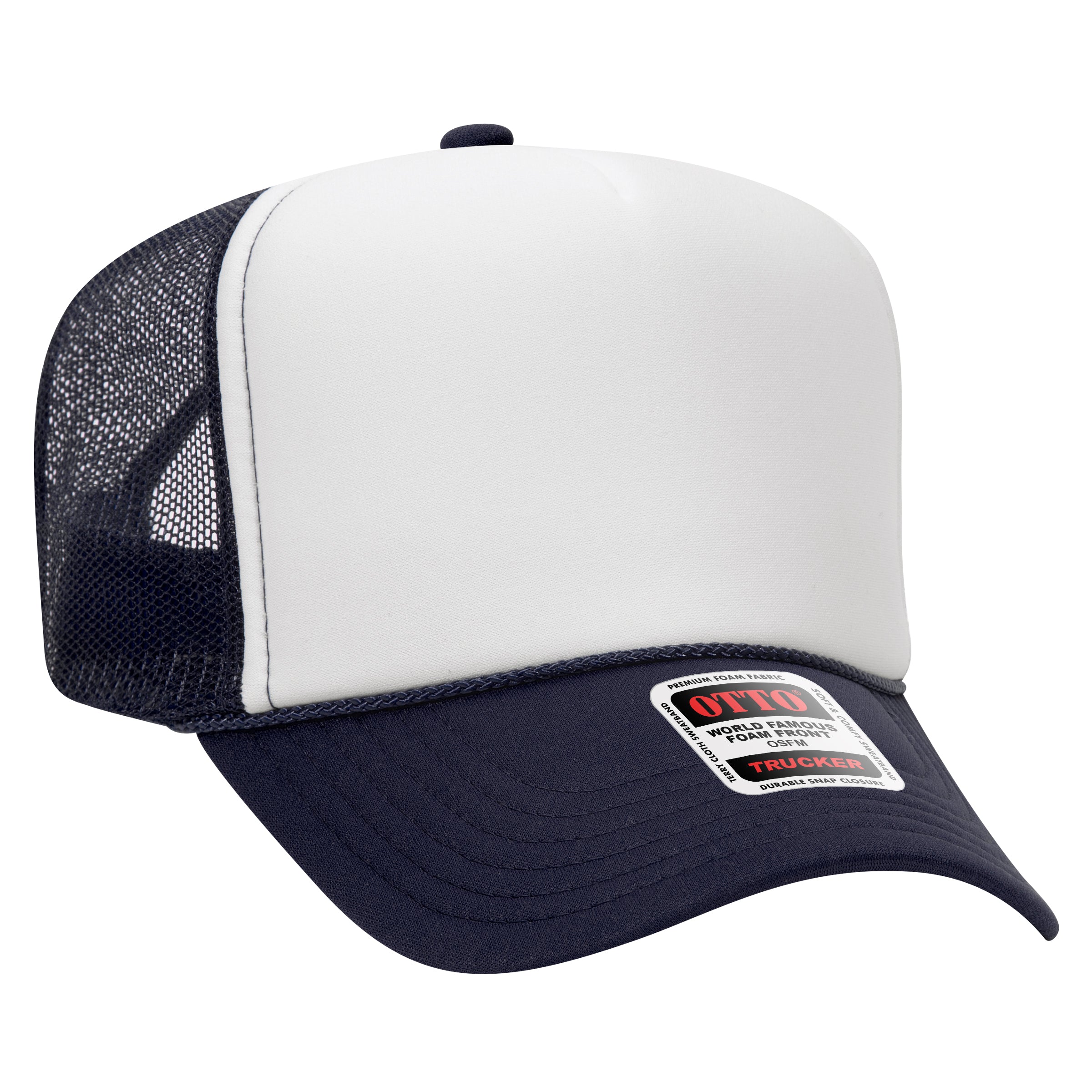 OTTO CAP 5 Panel High Crown Mesh Back Trucker Hat - OTTO Otto Cap 041604 - Nvy/Wht/Nvy OSFM - Adult