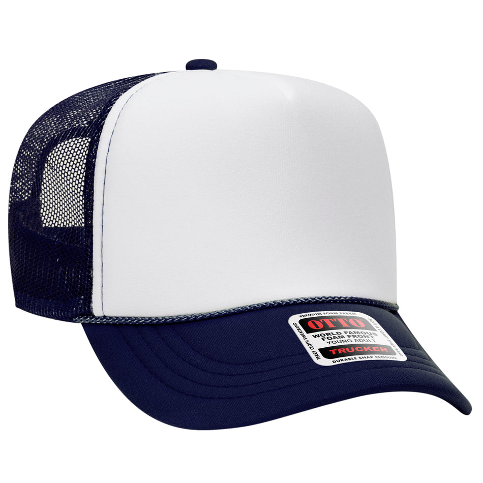 OTTO CAP 5 Panel High Crown Mesh Back Trucker Hat OTTO 39-165-041604 - Nvy/Wht/Nvy Otto Cap 041604 - Nvy/Wht/Nvy Young Adult