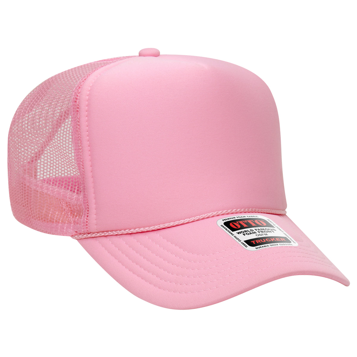 OTTO CAP 5 Panel High Crown Mesh Back Trucker Hat - OTTO Otto Cap 050 - Pink OSFM - Adult