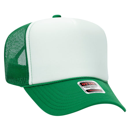 OTTO CAP 5 Panel High Crown Mesh Back Trucker Hat - OTTO Otto Cap 051605 - Kly/Wht/Kly OSFM - Adult