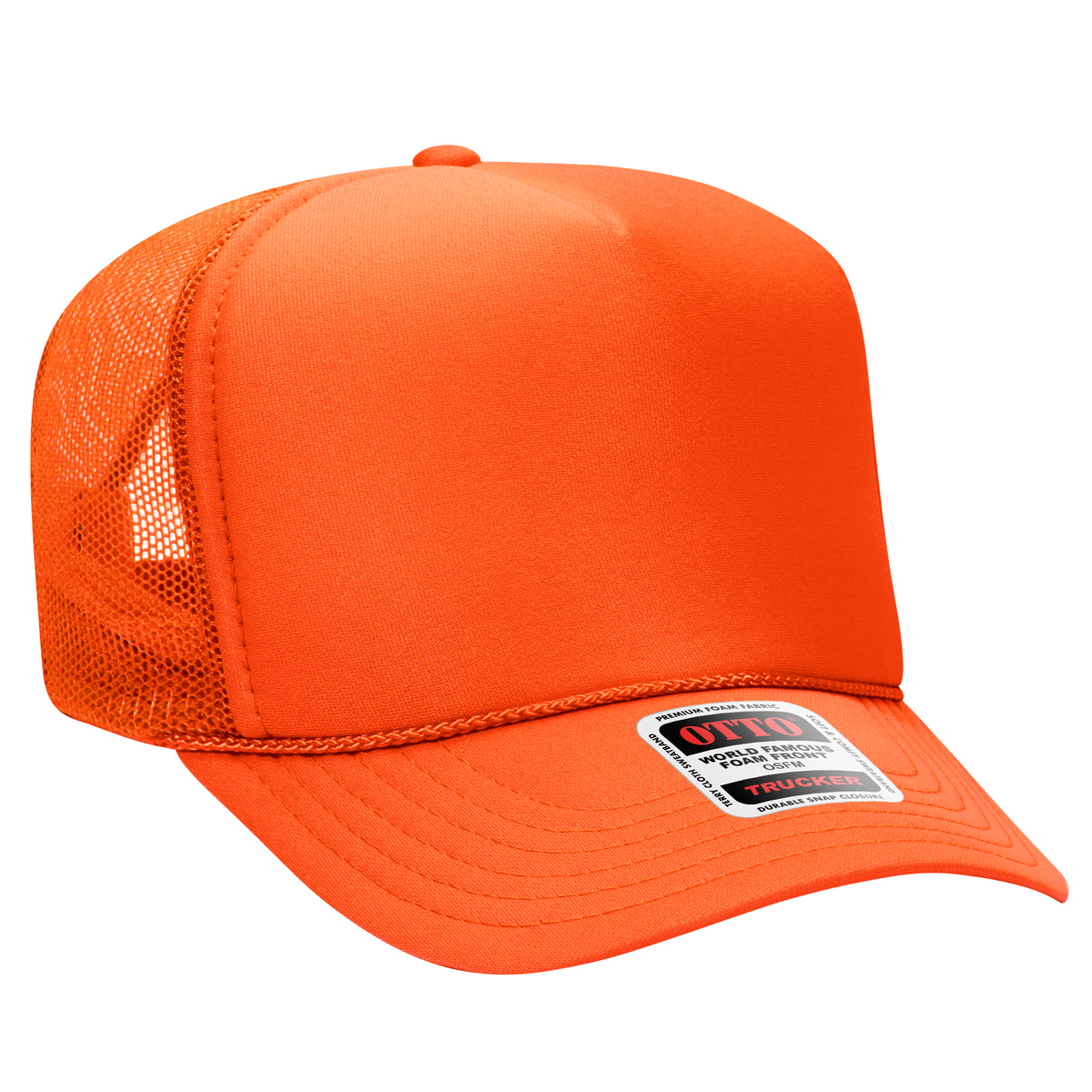 OTTO CAP 5 Panel High Crown Mesh Back Trucker Hat - OTTO Otto Cap 062 - Orange OSFM - Adult