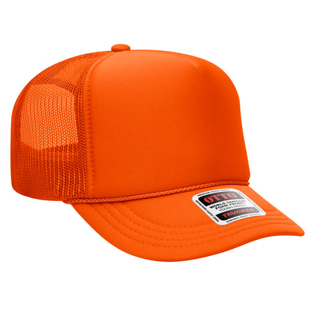 OTTO CAP 5 Panel High Crown Mesh Back Trucker Hat - OTTO Otto Cap 062 - Orange Young Adult