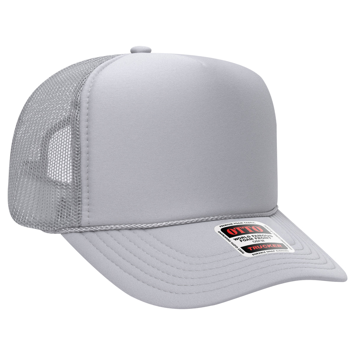 OTTO CAP 5 Panel High Crown Mesh Back Trucker Hat - OTTO Otto Cap 064 - Silver Gray OSFM - Adult