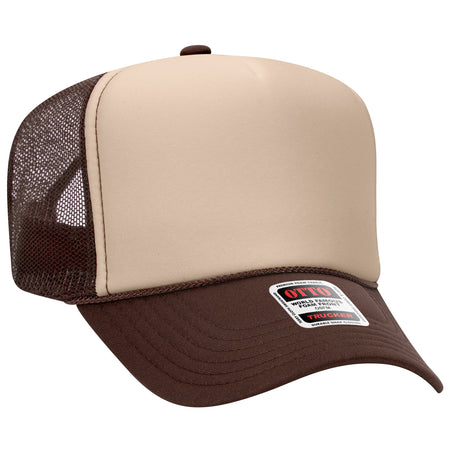 OTTO CAP 5 Panel High Crown Mesh Back Trucker Hat - OTTO Otto Cap 071507 - Brn/Tan/Brn OSFM - Adult