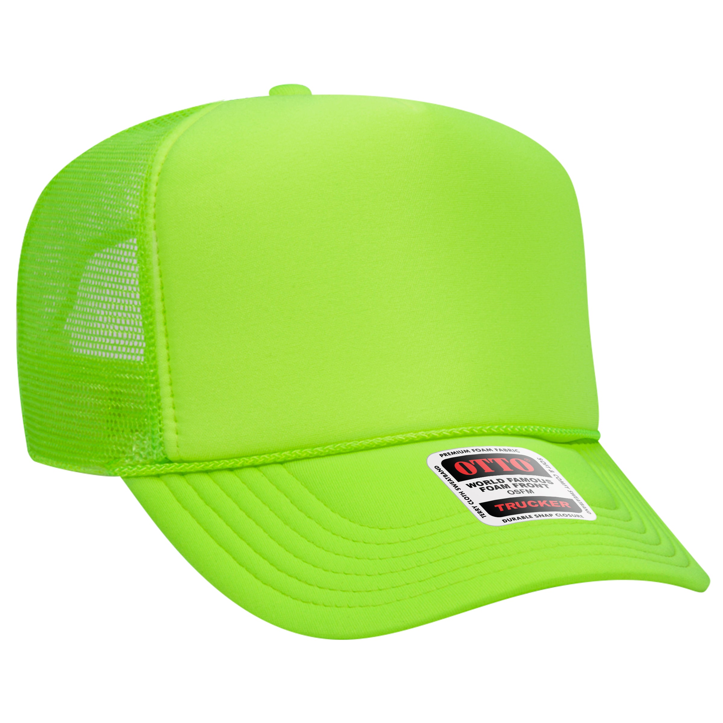 OTTO CAP 5 Panel High Crown Mesh Back Trucker Hat - OTTO Otto Cap 088 - N. Green OSFM - Adult