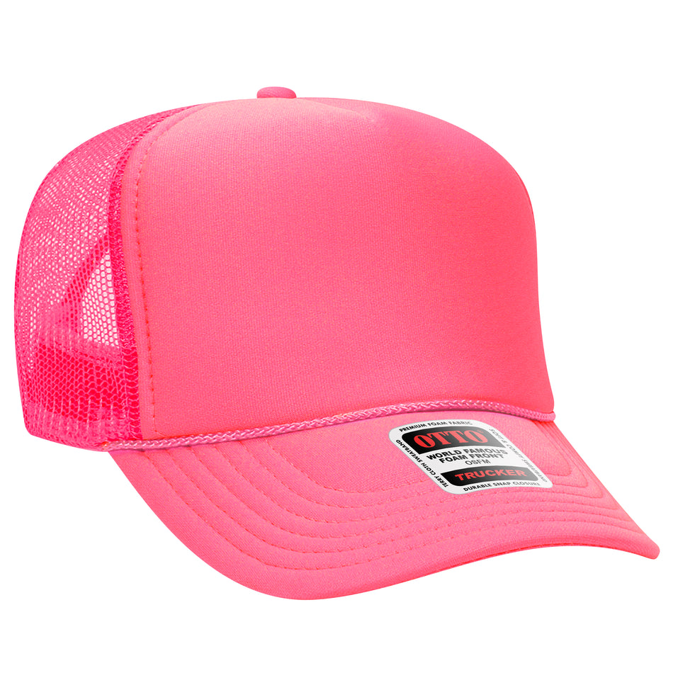 OTTO CAP 5 Panel High Crown Mesh Back Trucker Hat - OTTO Otto Cap 089 - N. Pink OSFM - Adult