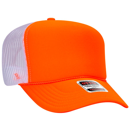 OTTO CAP 5 Panel High Crown Mesh Back Trucker Hat - OTTO Otto Cap 090916 - N Org/N Org/Wht OSFM - Adult