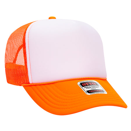 OTTO CAP 5 Panel High Crown Mesh Back Trucker Hat - OTTO Otto Cap 091609 - N.Org/Wht/N.Org OSFM - Adult