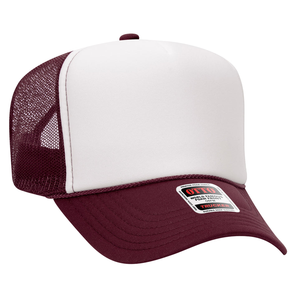 OTTO CAP 5 Panel High Crown Mesh Back Trucker Hat - OTTO Otto Cap 101610 - Mrn/Wht/Mrn OSFM - Adult