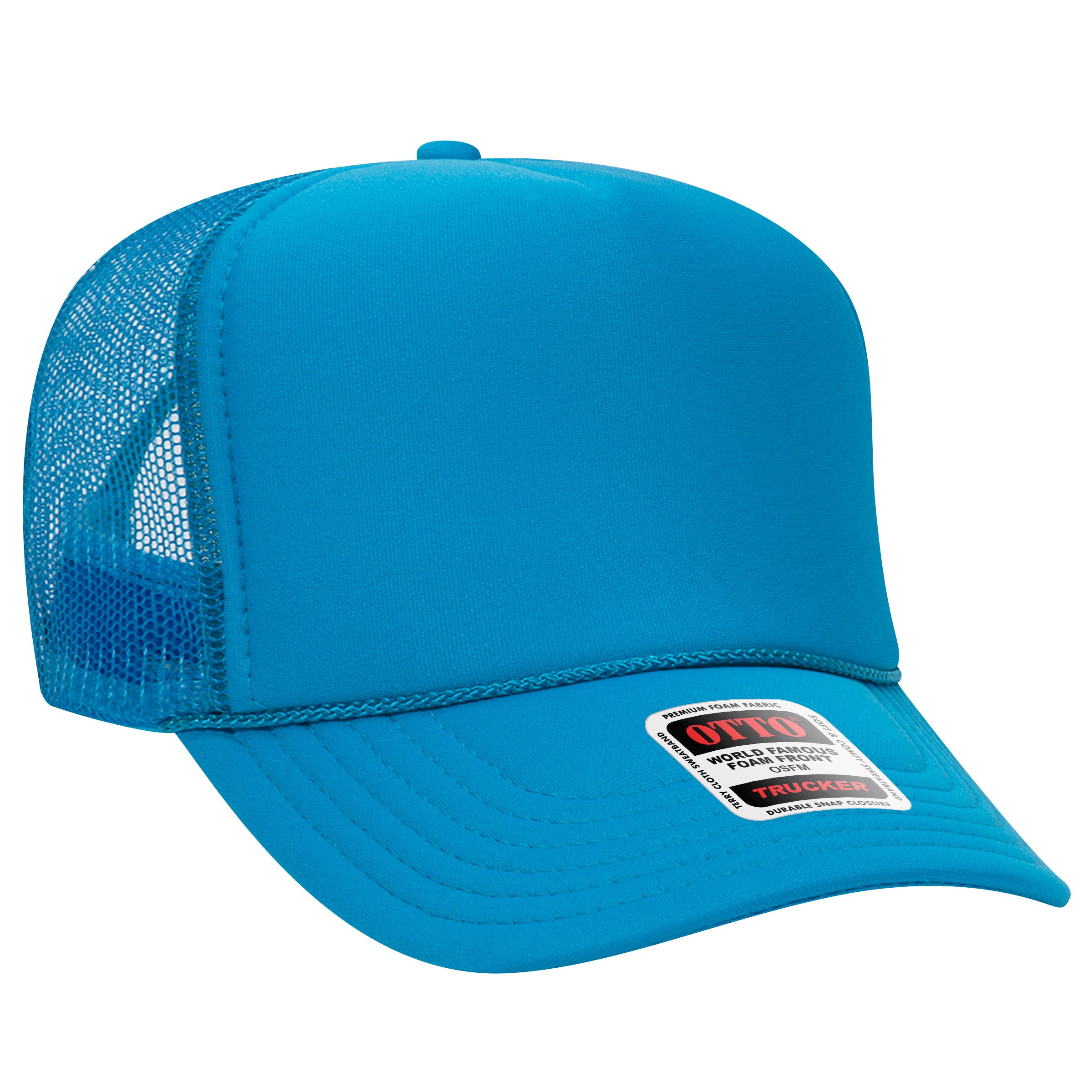 OTTO CAP 5 Panel High Crown Mesh Back Trucker Hat - OTTO Otto Cap 107 - Neon Blue OSFM - Adult