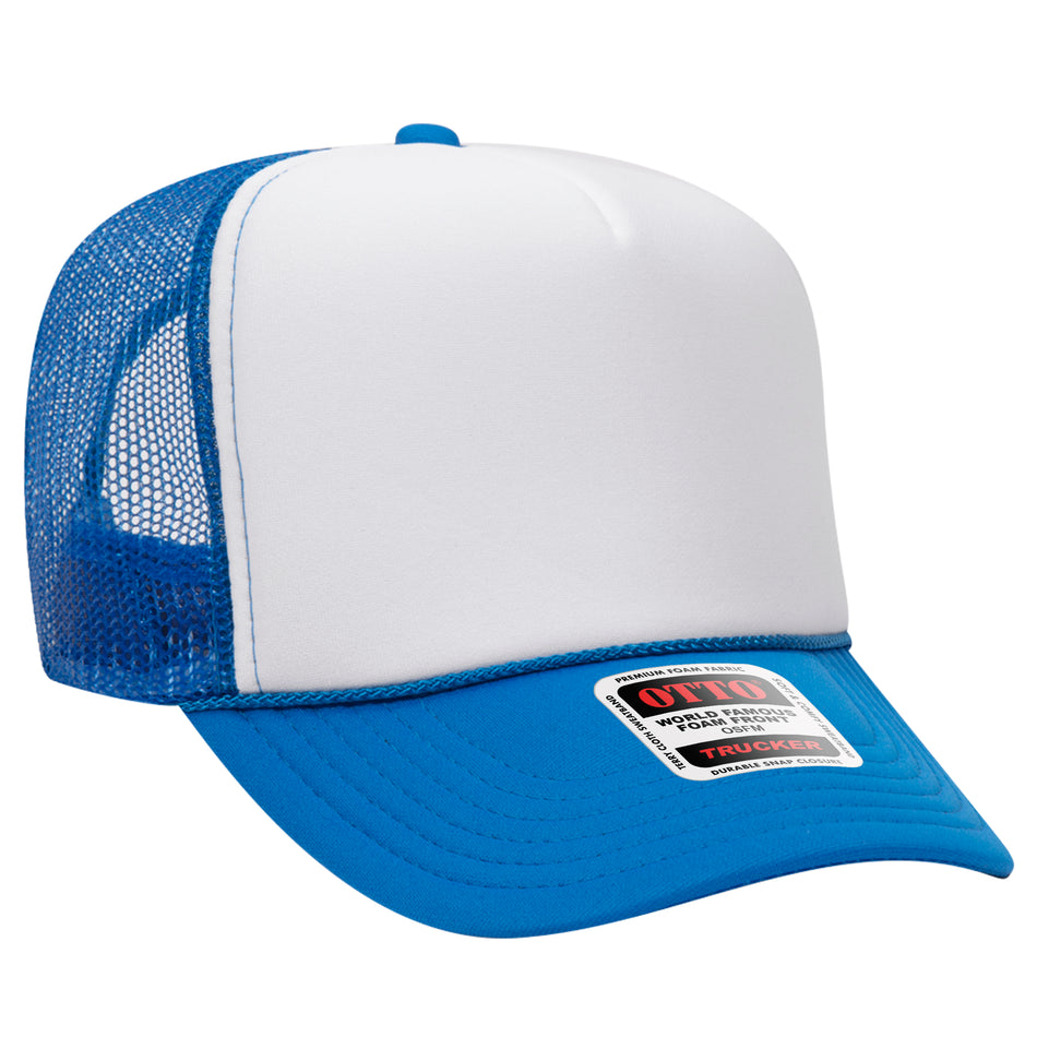 OTTO CAP 5 Panel High Crown Mesh Back Trucker Hat - OTTO Otto Cap 10716107 - N.Blu/Wht/N.Blu OSFM - Adult