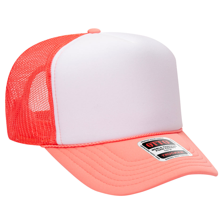 OTTO CAP 5 Panel High Crown Mesh Back Trucker Hat - OTTO Otto Cap 11016110 - Crl/Wht/Crl OSFM - Adult