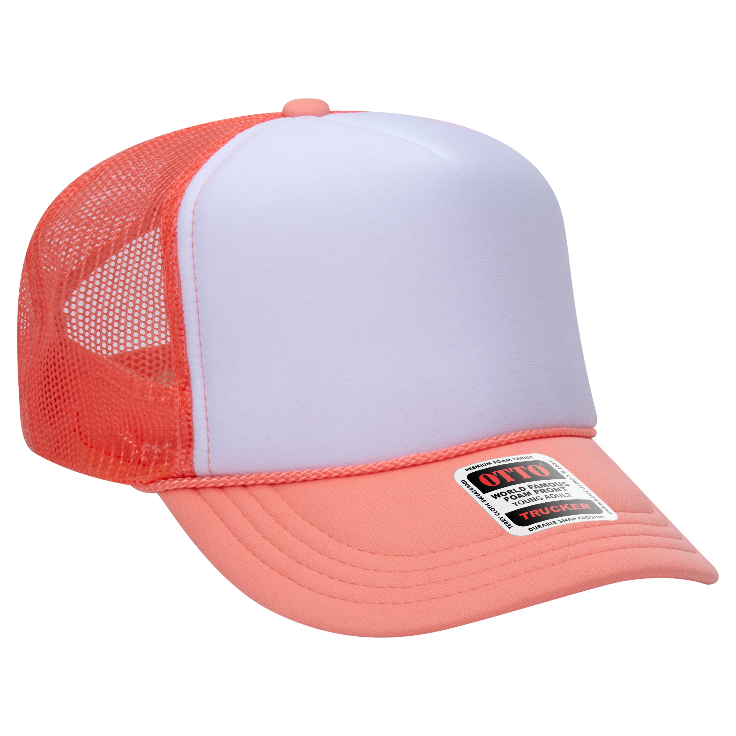 OTTO CAP 5 Panel High Crown Mesh Back Trucker Hat - OTTO Otto Cap 11016110 - Crl/Wht/Crl Young Adult