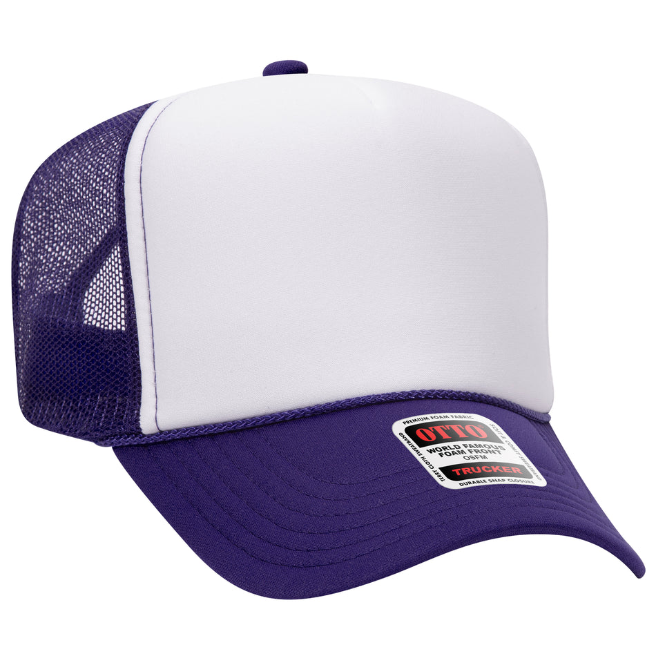 OTTO CAP 5 Panel High Crown Mesh Back Trucker Hat OTTO 39-165-111611 - Pur/Wht/Pur Otto Cap 111611 - Pur/Wht/Pur OSFM - Adult