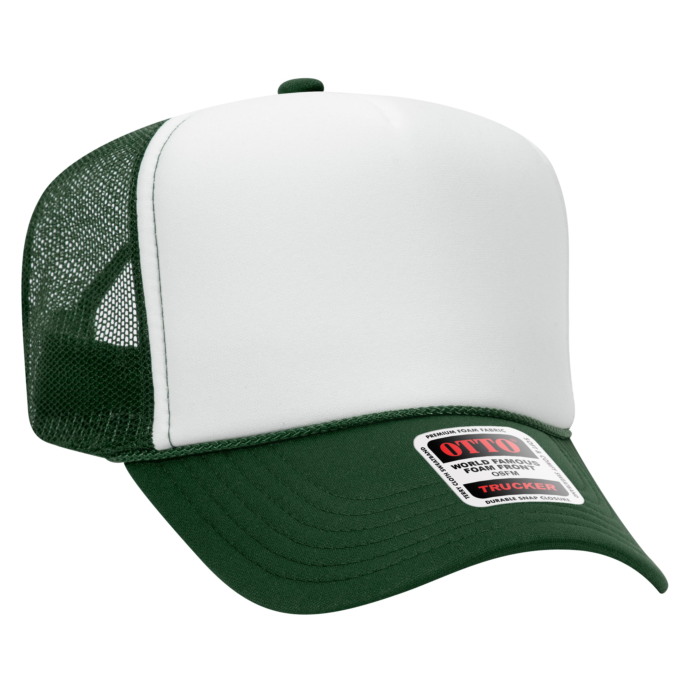 OTTO CAP 5 Panel High Crown Mesh Back Trucker Hat - OTTO Otto Cap 171617 - Dk.Grn/Wht/Dk.Grn OSFM - Adult