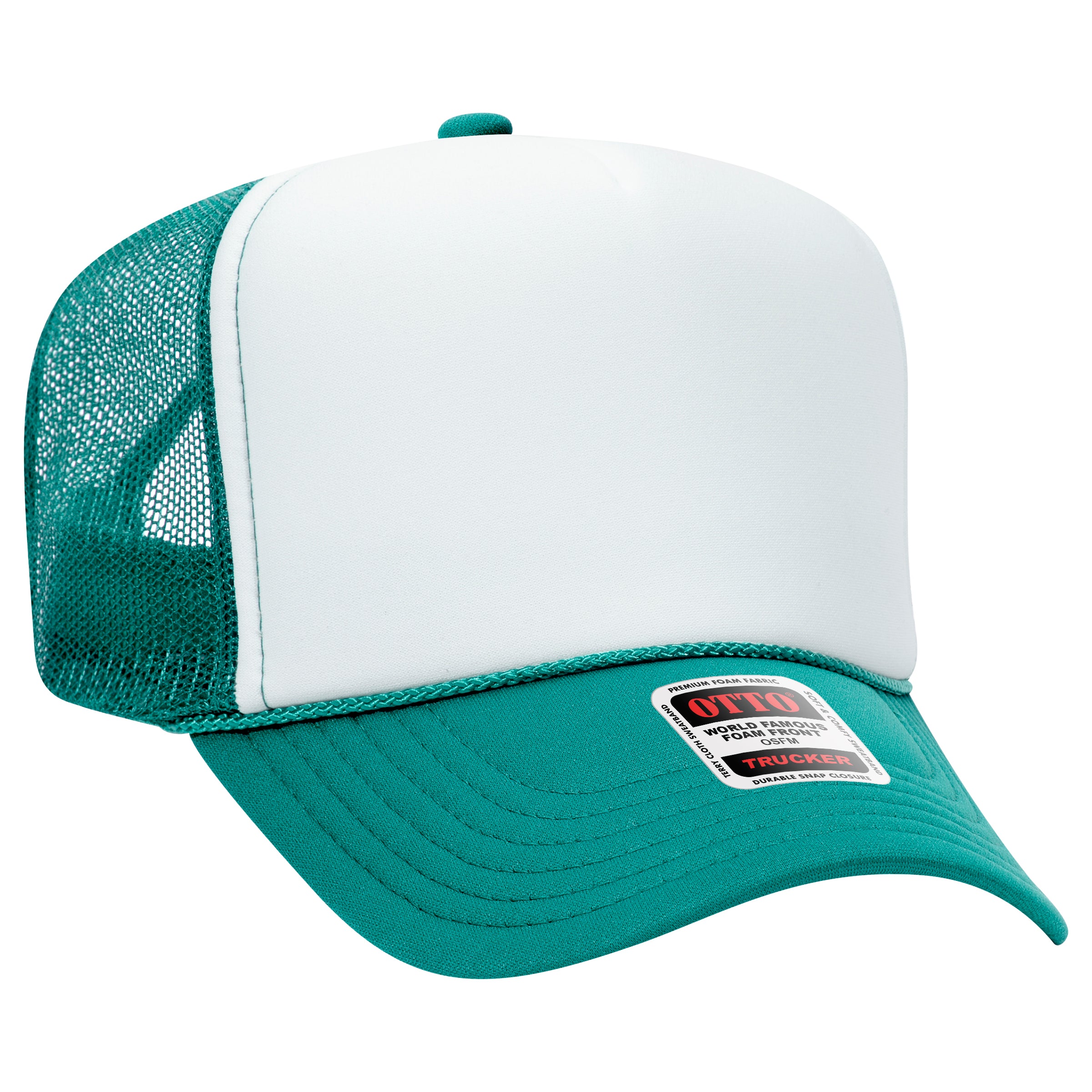 OTTO CAP 5 Panel High Crown Mesh Back Trucker Hat - OTTO Otto Cap 241624 - Jade/Wht/Jade OSFM - Adult