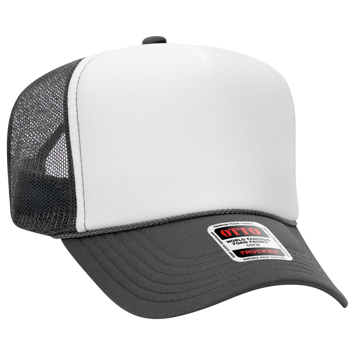 OTTO CAP 5 Panel High Crown Mesh Back Trucker Hat - OTTO Otto Cap 251625 - Ch.Gry/Wht/Ch.Gry OSFM - Adult