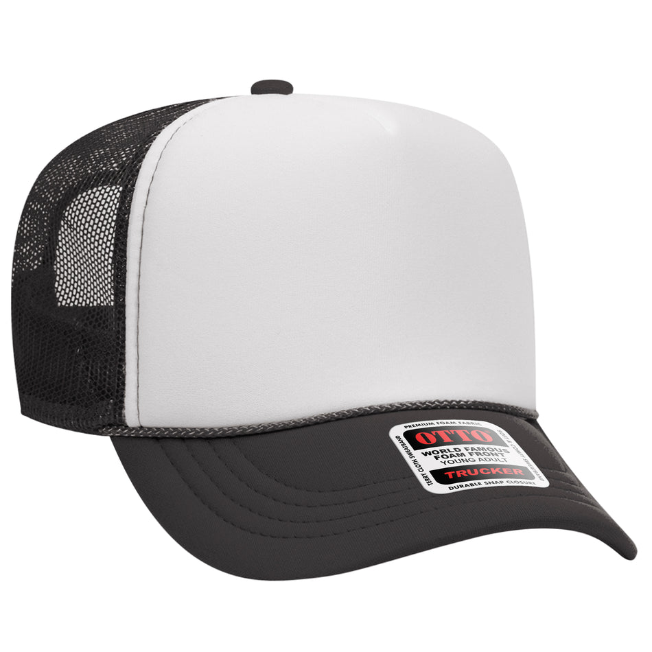 OTTO CAP 5 Panel High Crown Mesh Back Trucker Hat - OTTO Otto Cap 251625 - Ch.Gry/Wht/Ch.Gry Young Adult