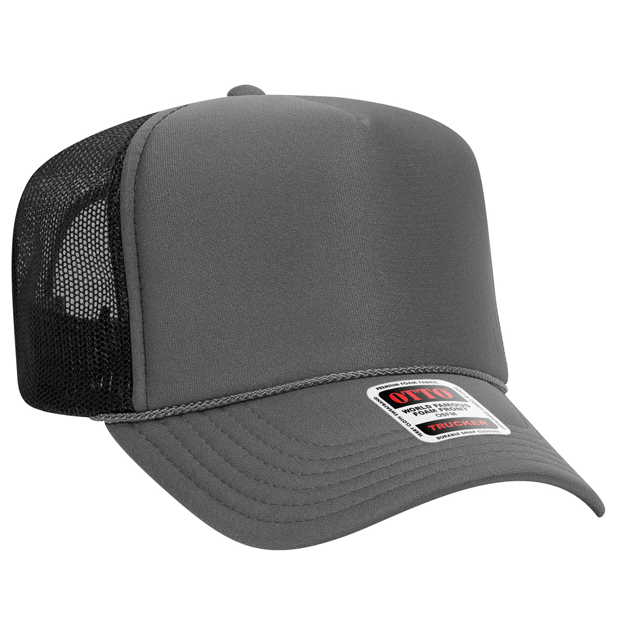 OTTO CAP 5 Panel High Crown Mesh Back Trucker Hat - OTTO Otto Cap 252503 - Ch.Gry/Ch.Gry/Blk OSFM - Adult