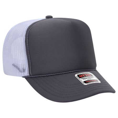 OTTO CAP 5 Panel High Crown Mesh Back Trucker Hat - OTTO Otto Cap 252516 - Ch.Gry/Ch.Gry/Wht OSFM - Adult